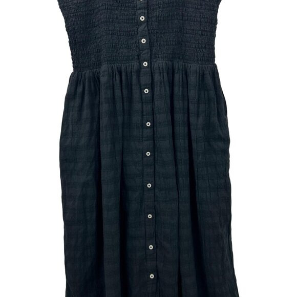 Aerie Women's Size Large Black Smocked Ribbed Midi Tie Strap Button Down Dress - Picture 13 of 16